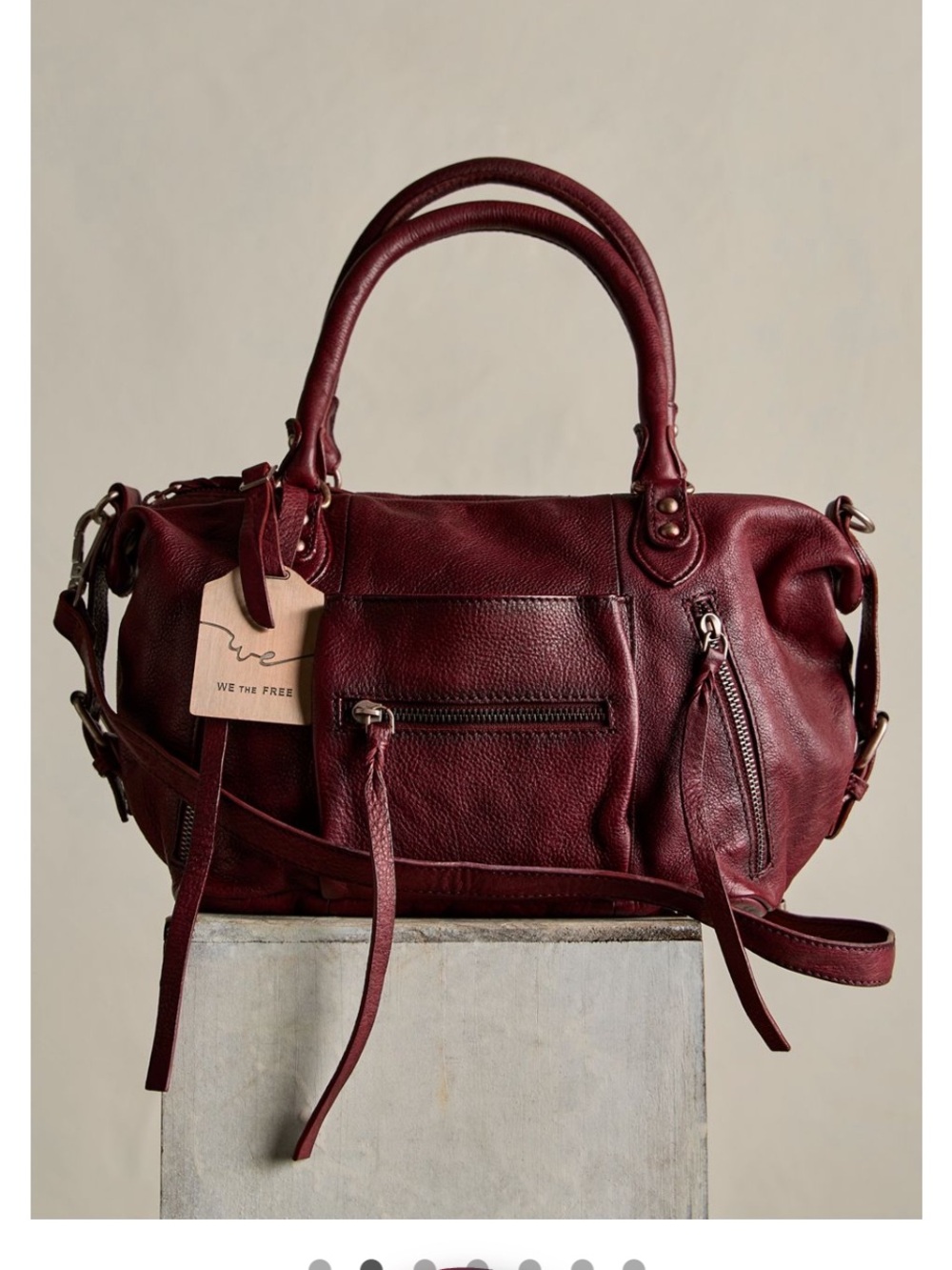 Free People Burgundy Leather Tote Satchel